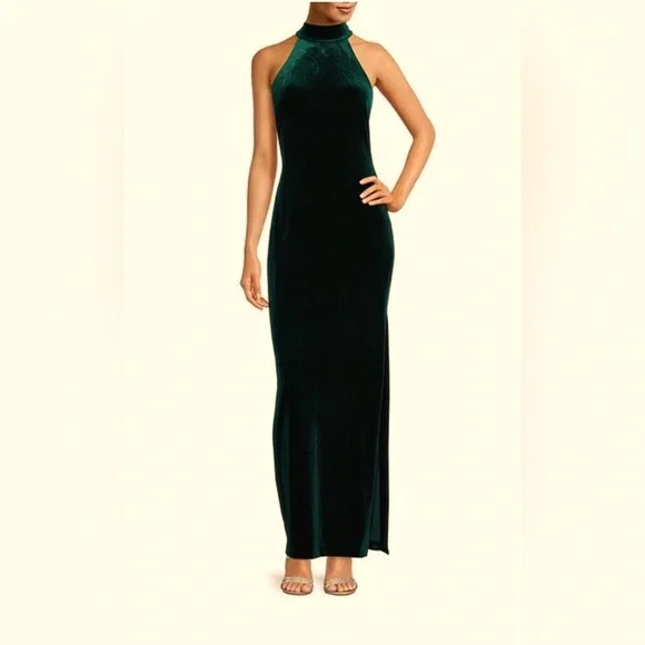 green emerald velvet dress Teal Velvet Draped Gown by BADGLEY MISCHKA  Elilhaam